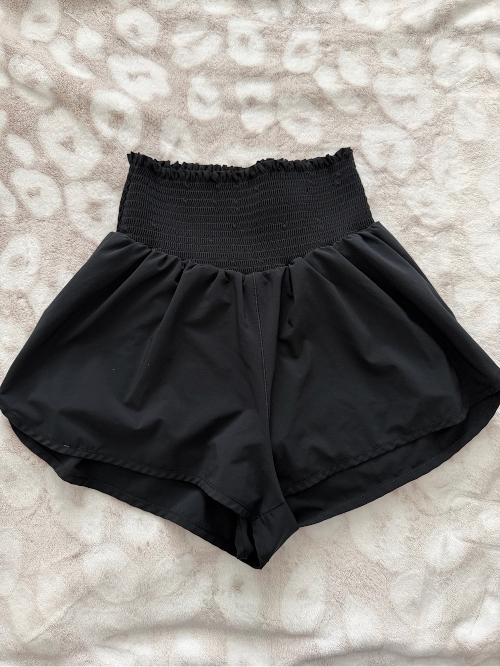 aerie Black Smocked Waist Athletic Shorts